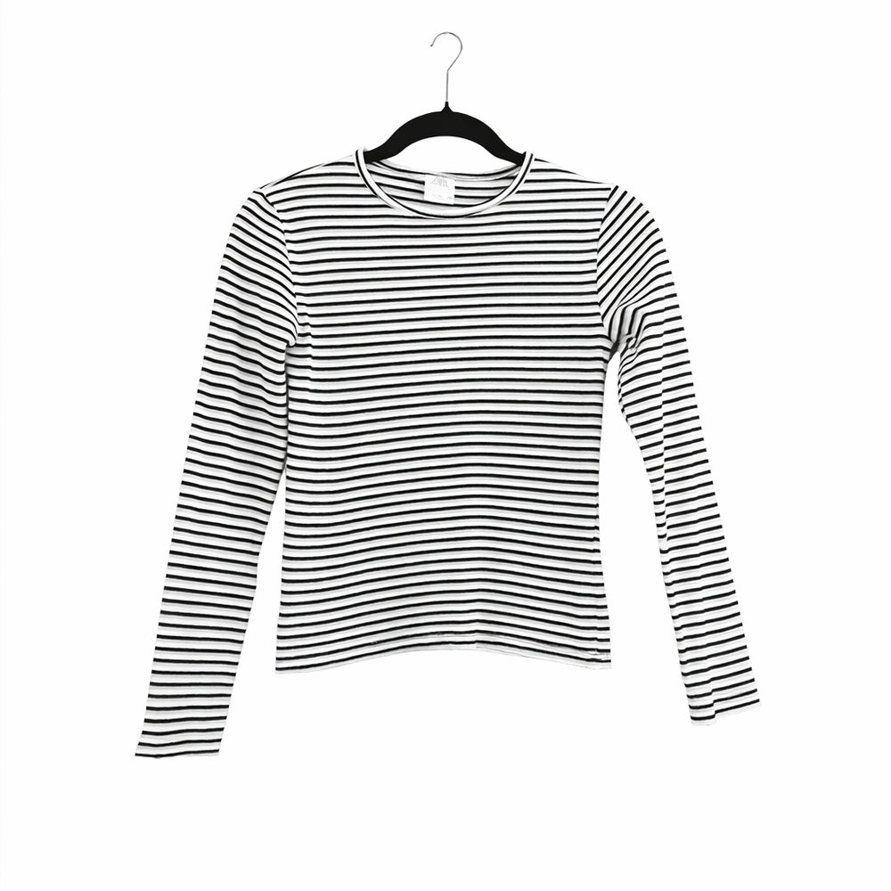 Zara Girls Striped Cropped Long Sleeve Tee Black White Size 11/12